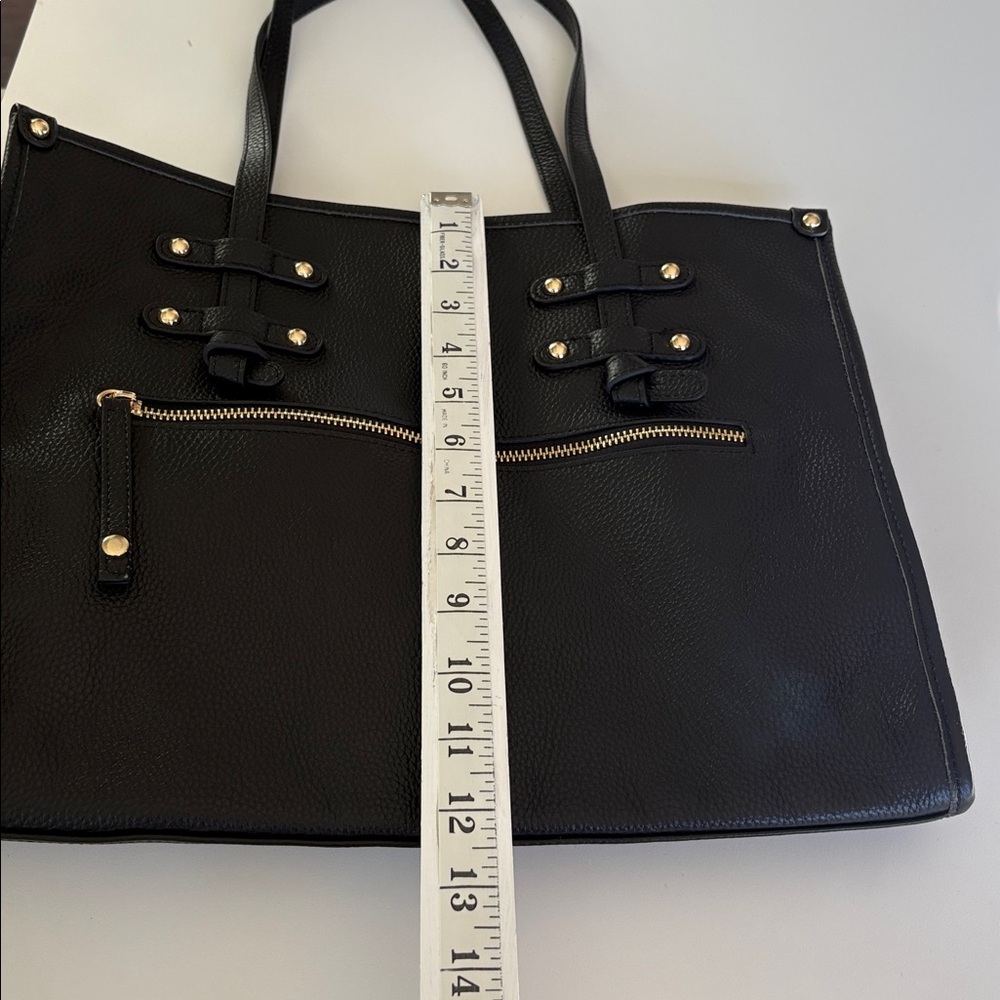 Laggo Siena Tote in Black Pebbled Leather, Zip Pockets, Classic, 13.5x12.5x5" - Picture 11 of 13